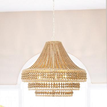 Crystorama Silas 30" Wide 8-Light Modern Jute Wood Bead Chandelier