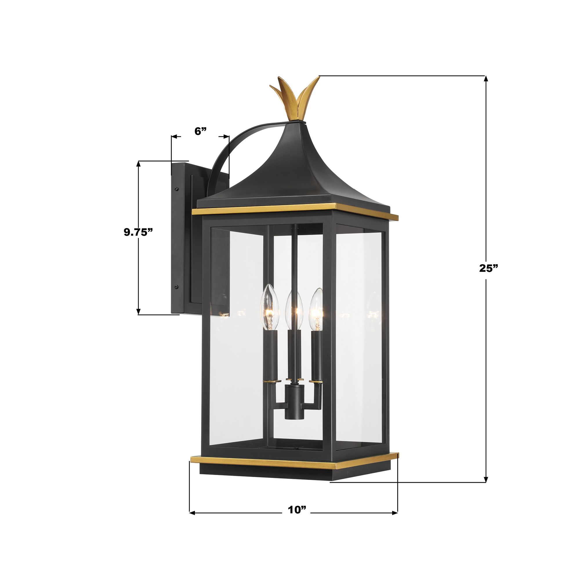 Crystorama Simpson 10'' Matte Black + Textured Gold Outdoor Sconce