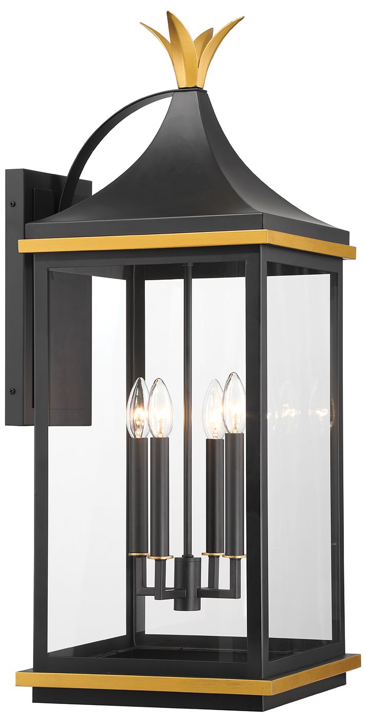 Crystorama Simpson 12.25'' Matte Black + Textured Gold Outdoor Sconce