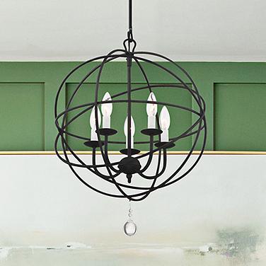 Crystorama Solaris 17" 5-Light Black Candelabra Orb Small Chandelier