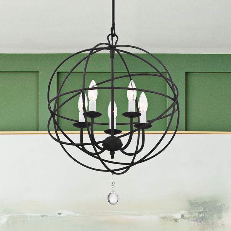 Image 2 Crystorama Solaris 17" 5-Light Black Candelabra Orb Small Chandelier