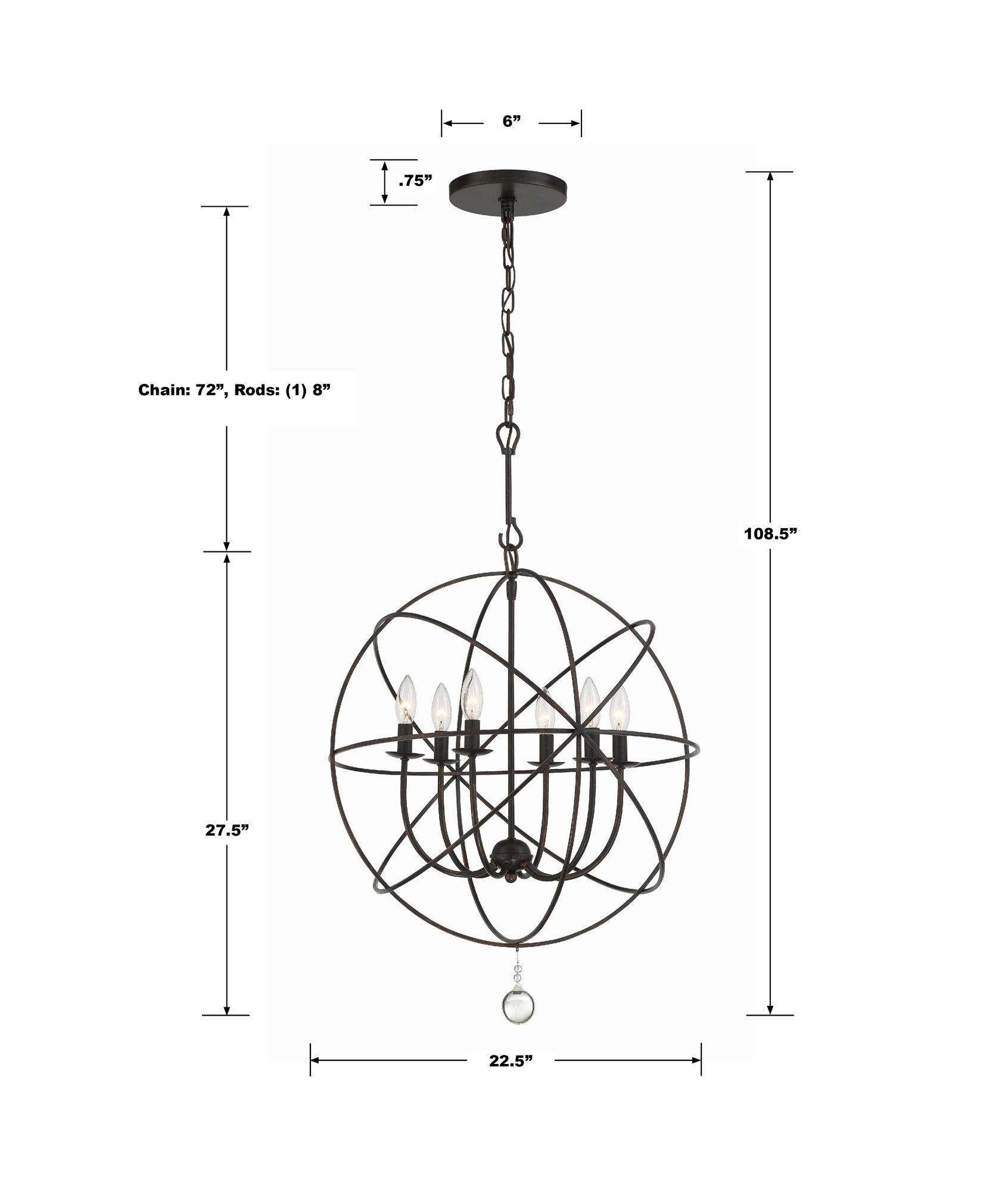 Crystorama Solaris 22 1/2" English Bronze 6-Light Sphere Chandelier