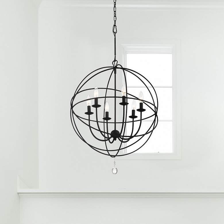 Image 1 Crystorama Solaris 28 1/2"W Black 6-Light Sphere Chandelier