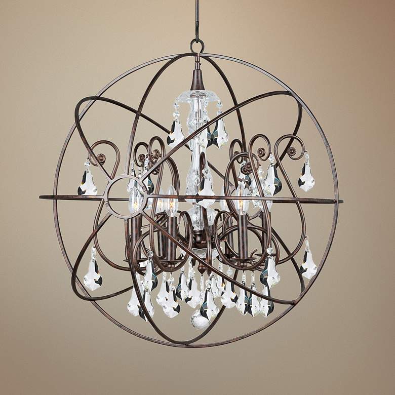 Image 1 Crystorama Solaris 28" Wide English Bronze 6-Light Pendant