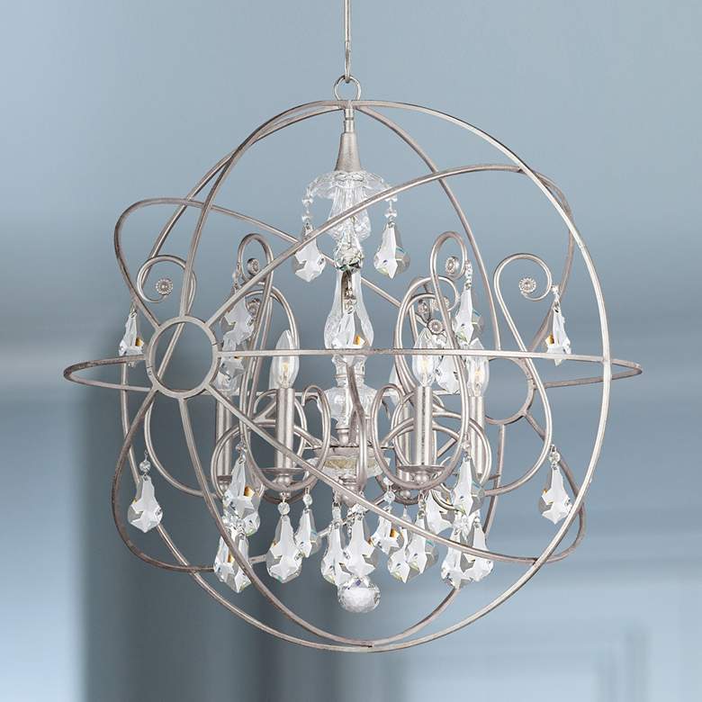 Image 1 Crystorama Solaris 28"W Olde Silver Sphere 6-Light Pendant