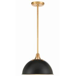 Crystorama Soto 12" Wide Antique Brass Matte Black Modern Dome Pendant