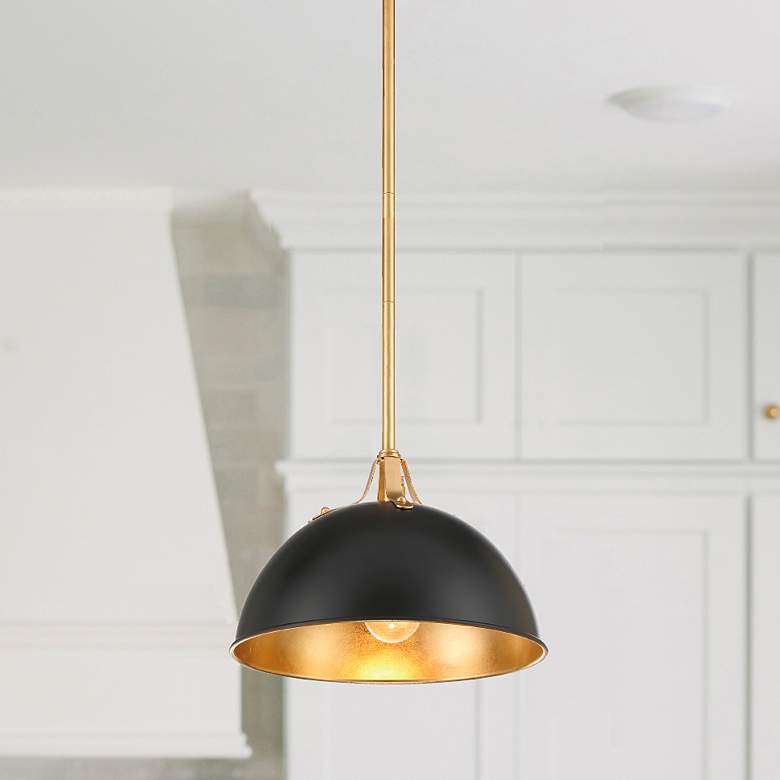 Image 1 Crystorama Soto 12" Wide Antique Brass Matte Black Modern Dome Pendant