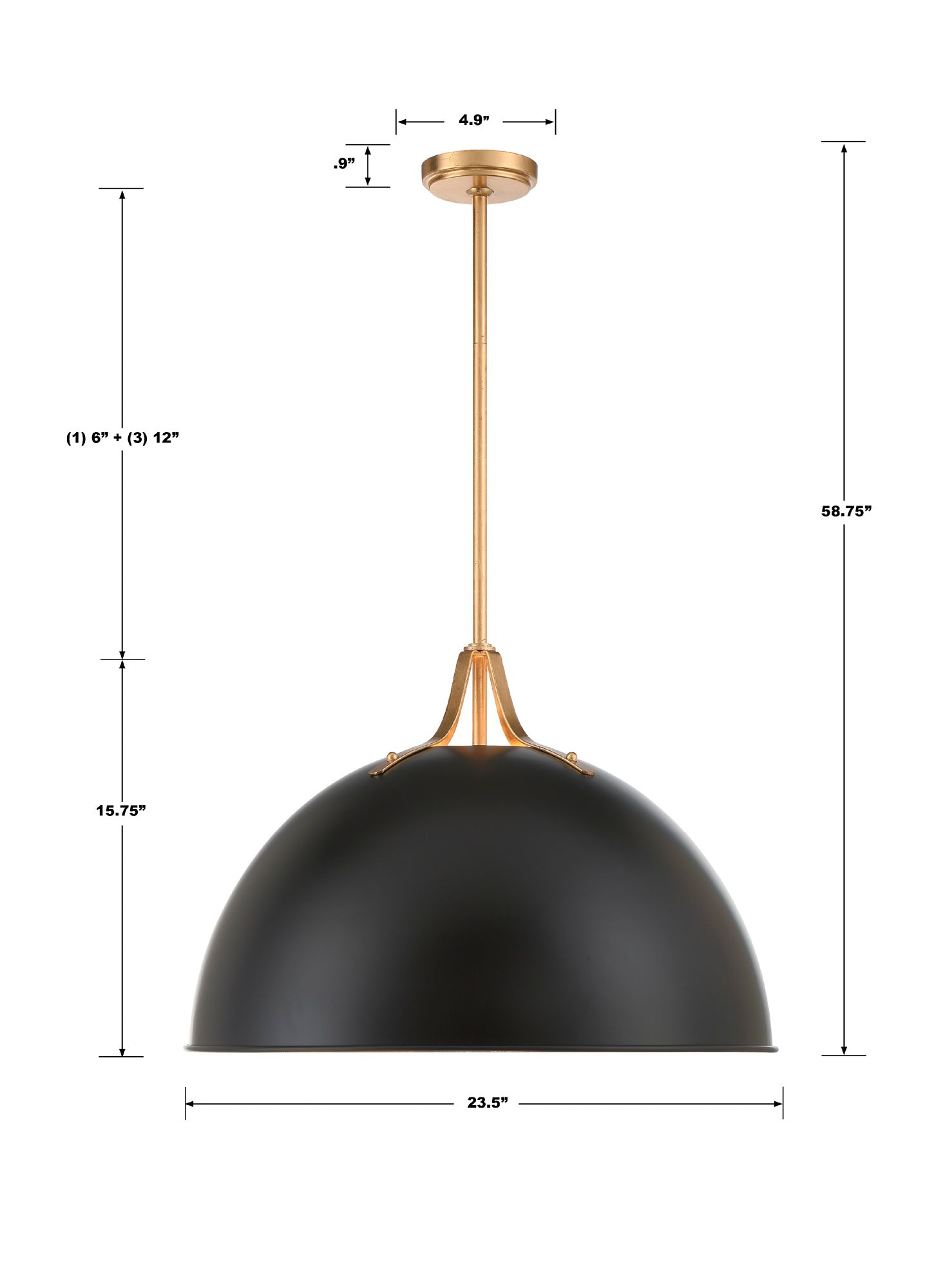 Crystorama Soto 23 1/2" Gold and Matte Black Modern Dome Pendant