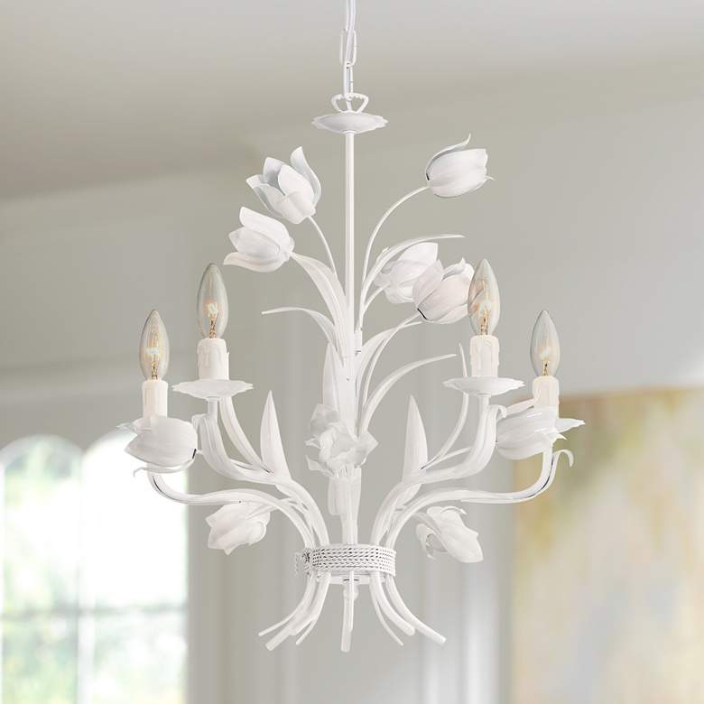 Image 1 Crystorama Southport 20" 5-Light Candelabra White Flower Chandelier