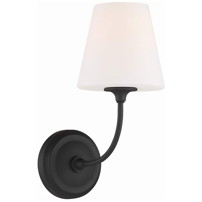 Image 2 Crystorama Sylvan 13 3/4 inch Black Finish White Glass Shade Wall Sconce