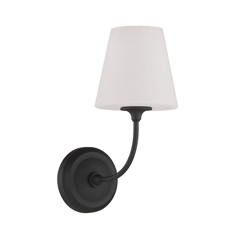 Image 3 Crystorama Sylvan 13 3/4" Black Finish White Glass Shade Wall Sconce more views