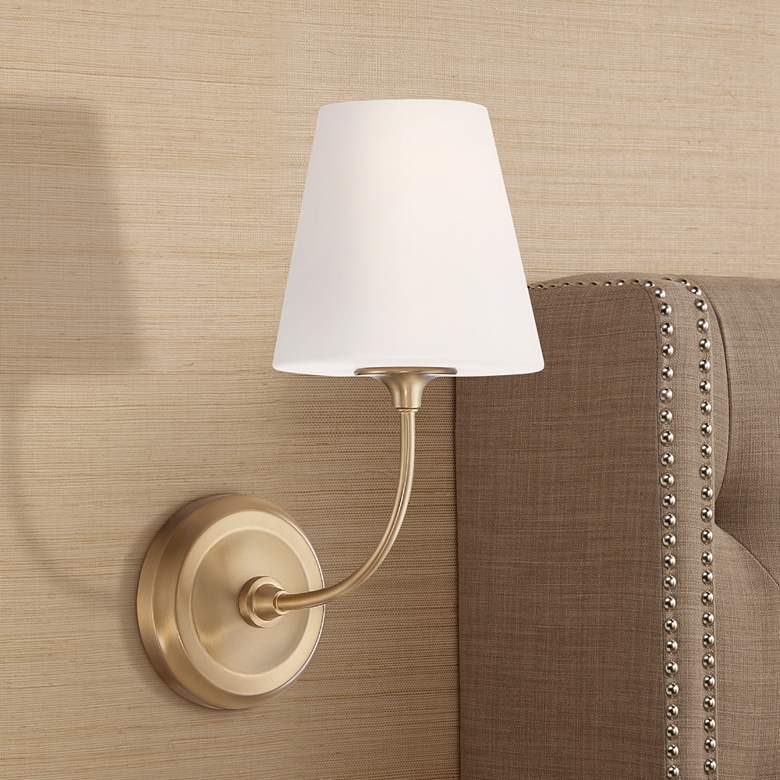 Image 1 Crystorama Sylvan 13 3/4" Vibrant Gold White Glass Shade Wall Sconce