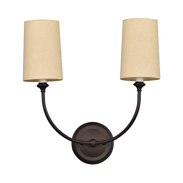 Image 1 Crystorama Sylvan 15 1/2" Wide Bronze Cream Linen 2-Light Wall Sconce