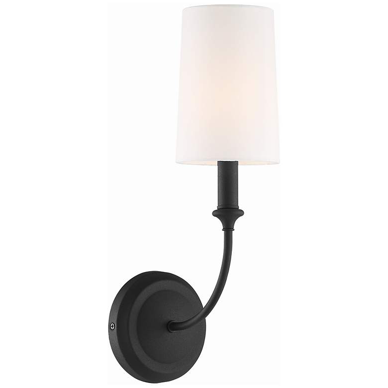 Image 2 Crystorama Sylvan 15 3/4 inch Black Finish White Linen Shade Wall Sconce