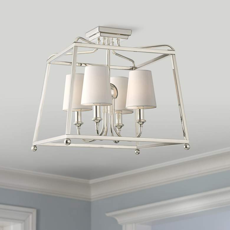 Image 1 Crystorama Sylvan 16" Wide Nickel Open Cage Ceiling Light with Shades