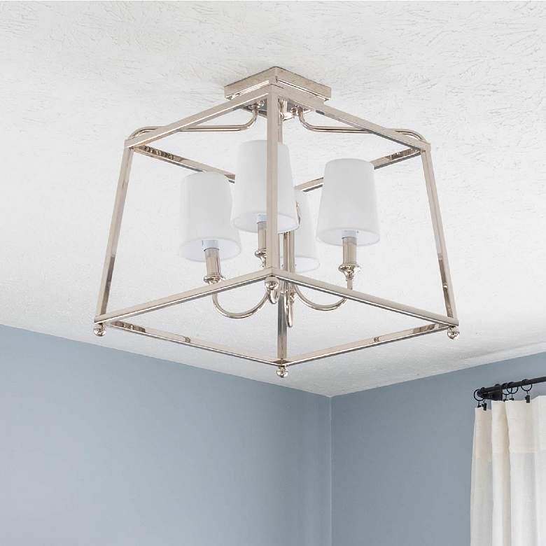 Image 1 Crystorama Sylvan 16" Wide Nickel Open Cage Ceiling Light with Shades