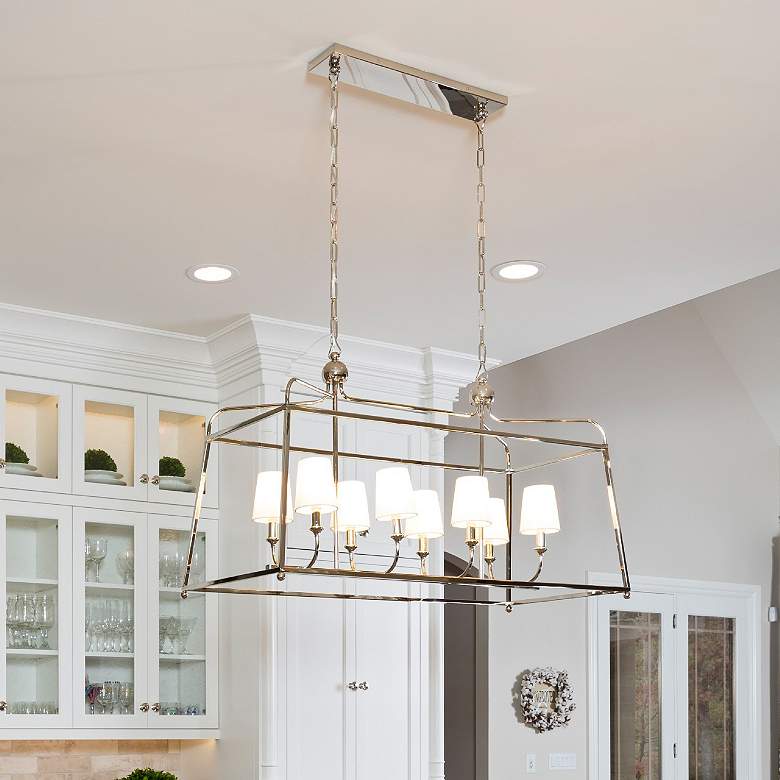 Image 2 Crystorama Sylvan 42" Nickel and Linen Shades Kitchen Island Pendant