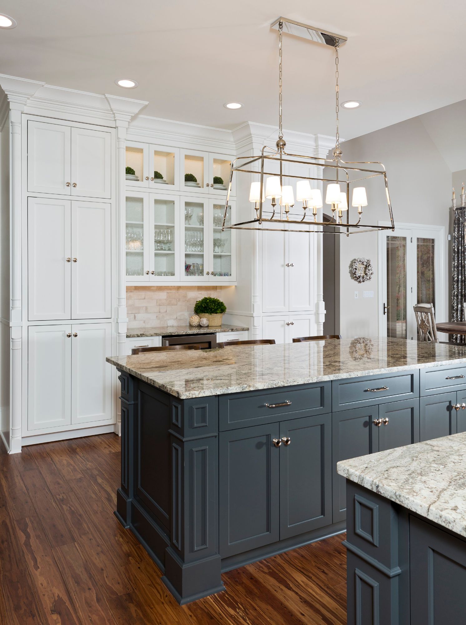 Crystorama Sylvan 42" Nickel and Linen Shades Kitchen Island Pendant in scene