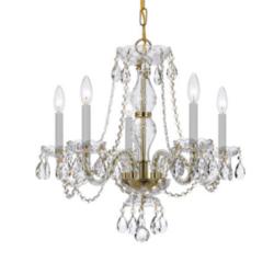 Crystorama Traditional Crystal 21&quot; Wide Brass Frame 5-Light Chandelier