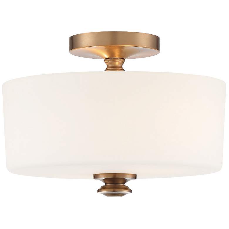 Image 1 Crystorama Travis 12 1/2"W Vibrant Gold White Glass Drum Ceiling Light