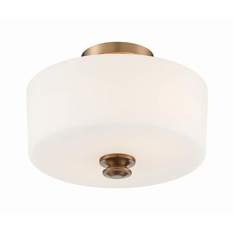 Image 2 Crystorama Travis 12 1/2"W Vibrant Gold White Glass Drum Ceiling Light more views