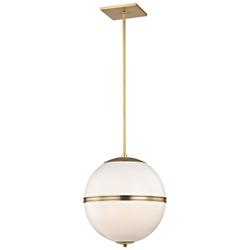 Crystorama Truax 16" Aged Brass and White Acrylic Orb Pendant Light