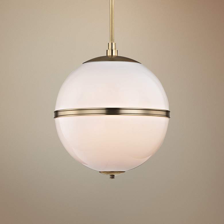 Image 1 Crystorama Truax 16" Aged Brass and White Acrylic Orb Pendant Light