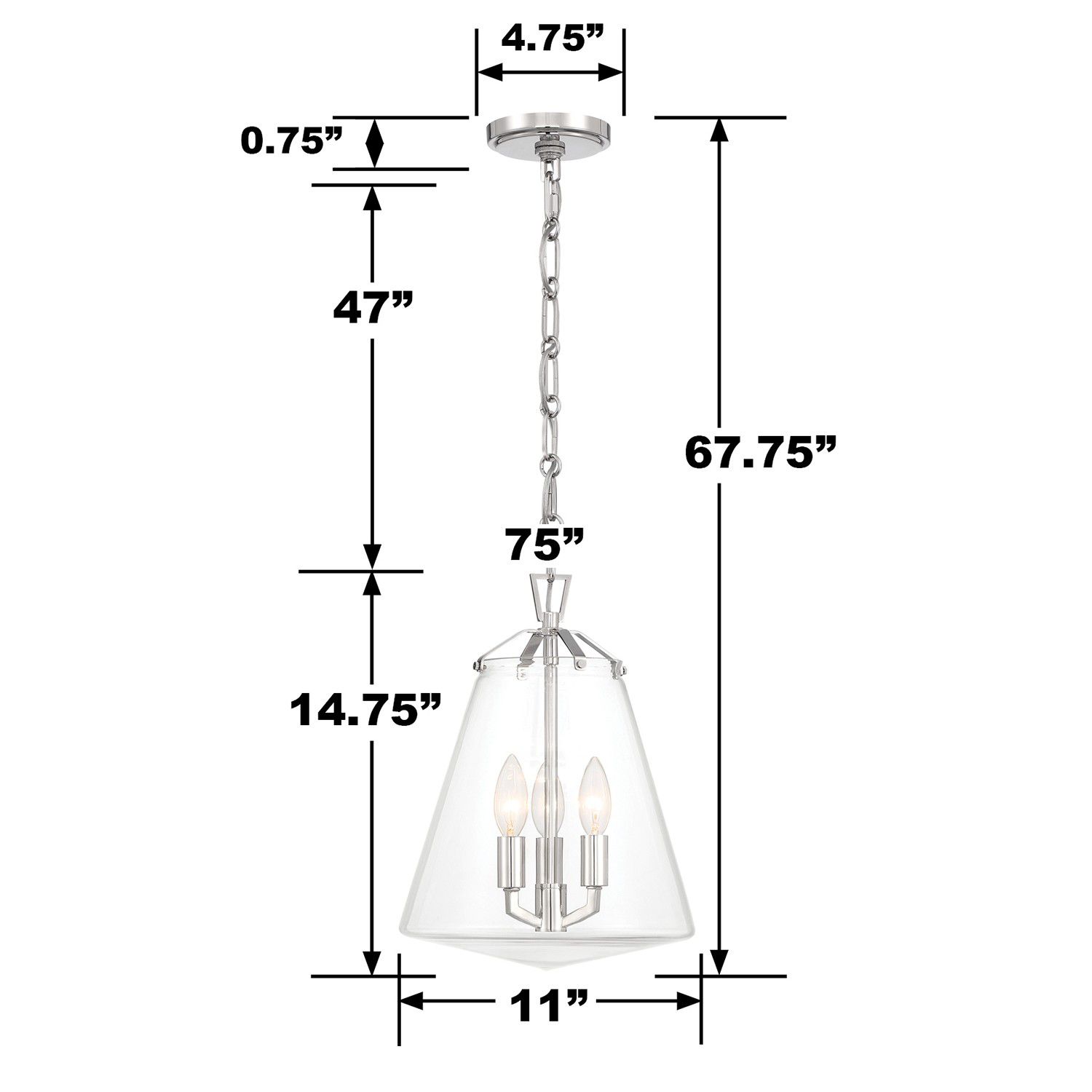 Crystorama Voss 11"W Polished Nickel 3-Light Mini Pendant