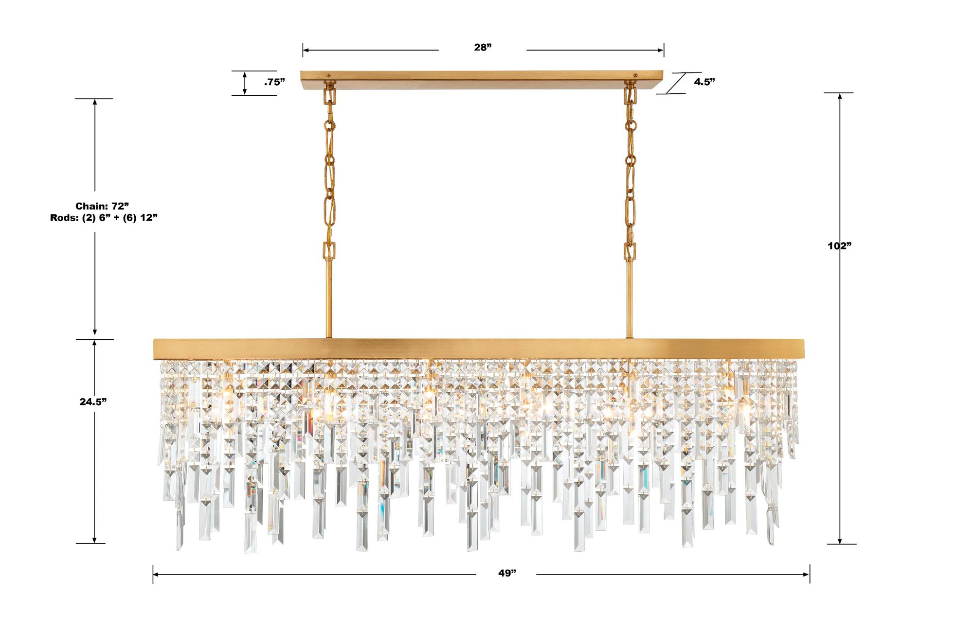 Crystorama Winfield 49'' Antique Gold Linear Chandelier