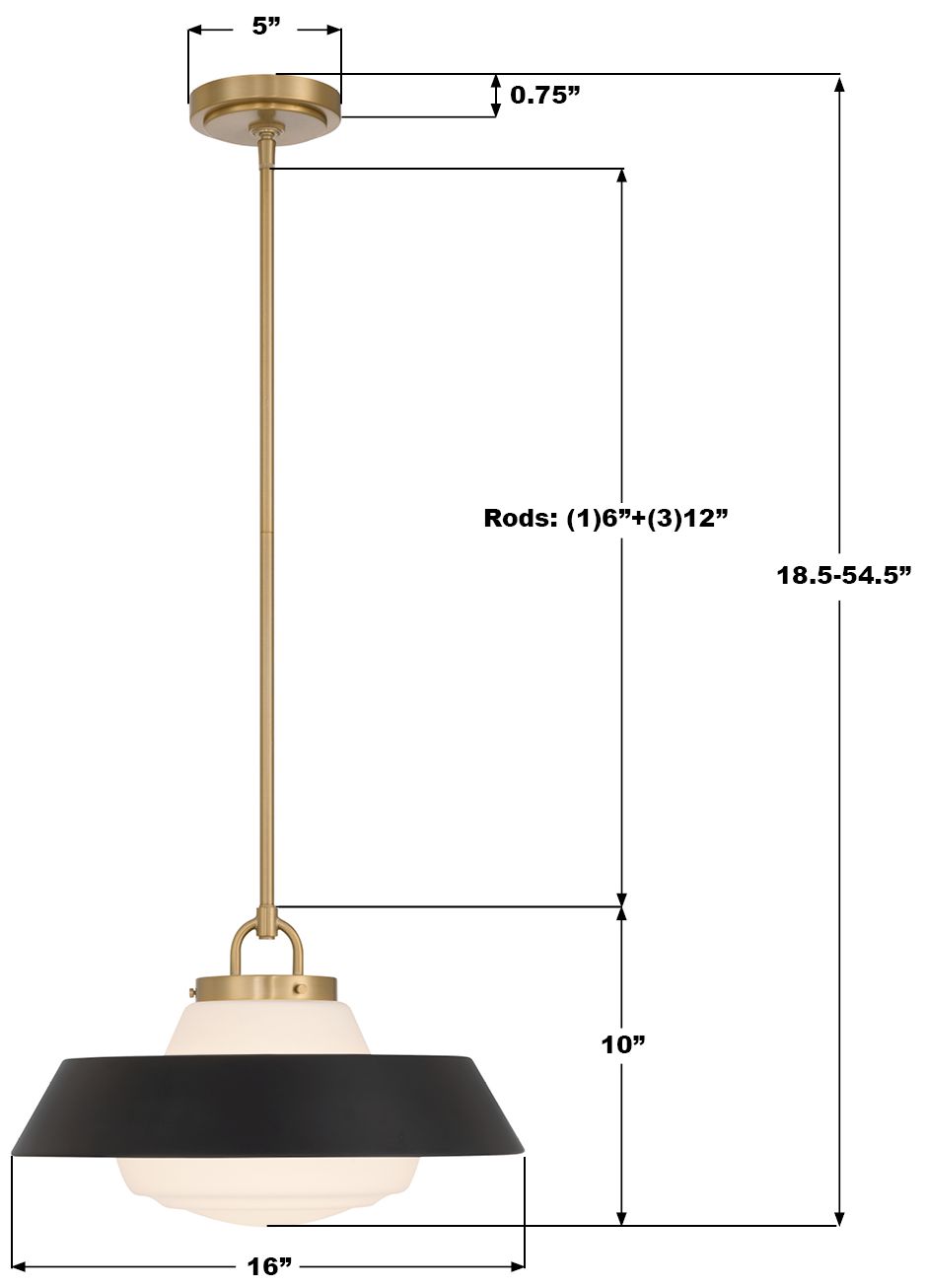 Crystorama Xander 16'' Vibrant Gold + Matte Black Pendant