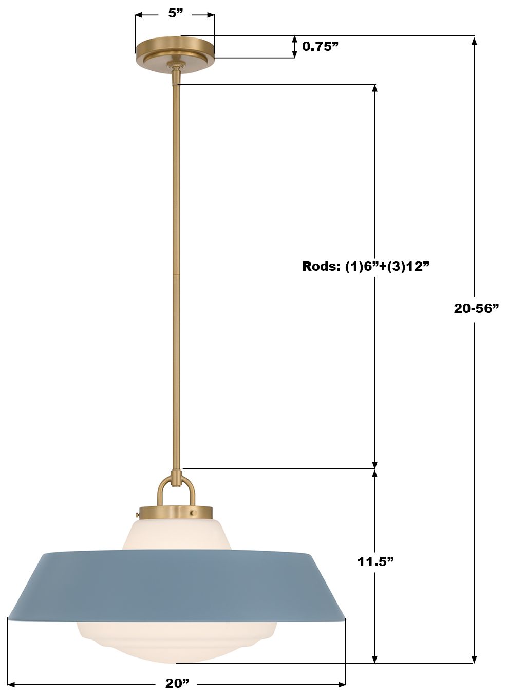 Crystorama Xander 20'' Vibrant Gold + Blue Pendant