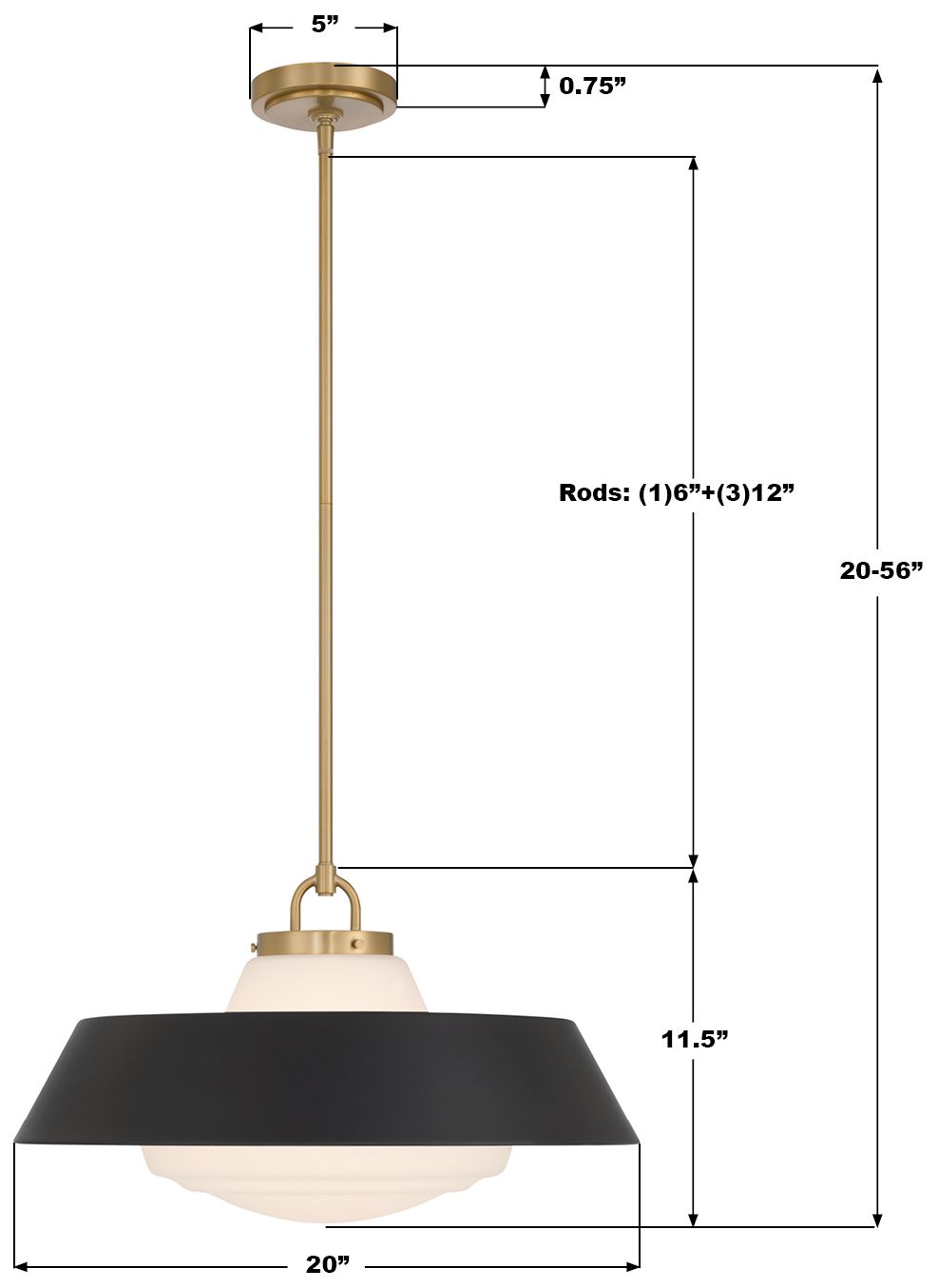 Image 7 Crystorama Xander 20'' Vibrant Gold + Matte Black Pendant more views