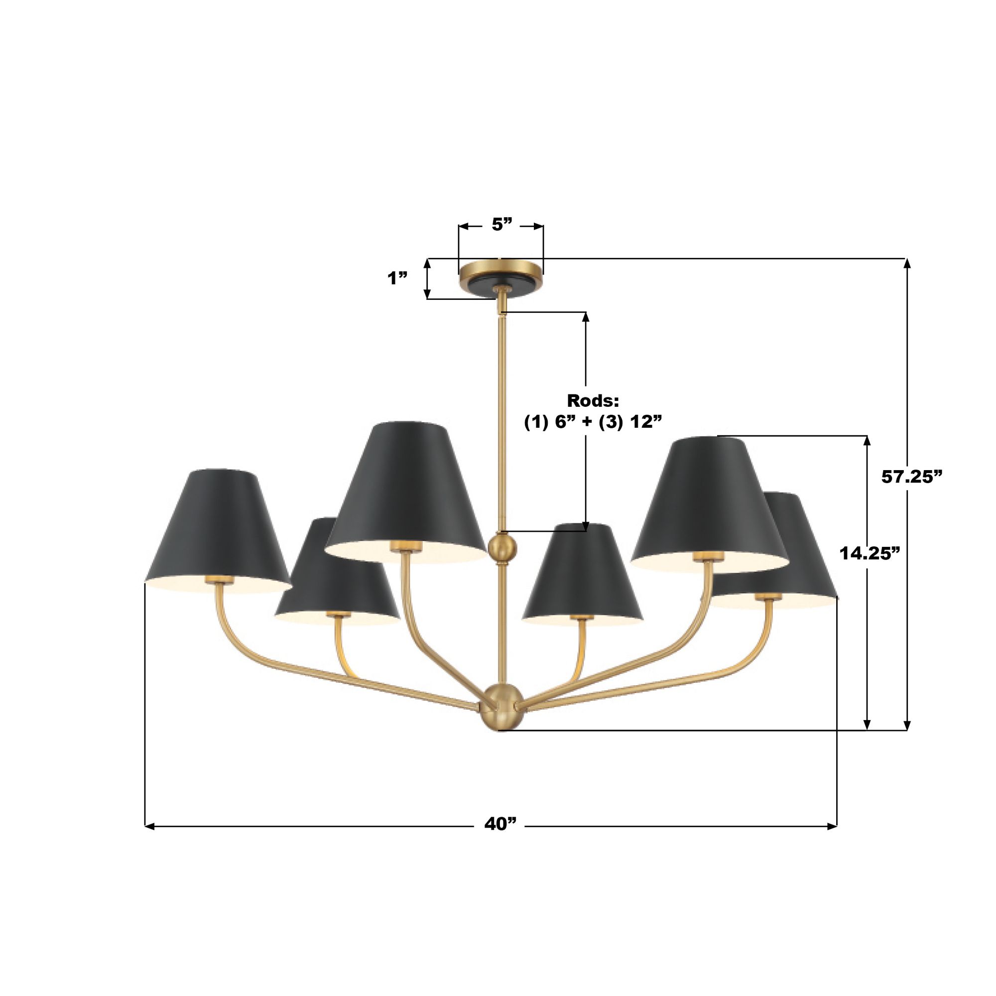 Crystorama Xavier 40'' Vibrant Gold + Black Chandelier