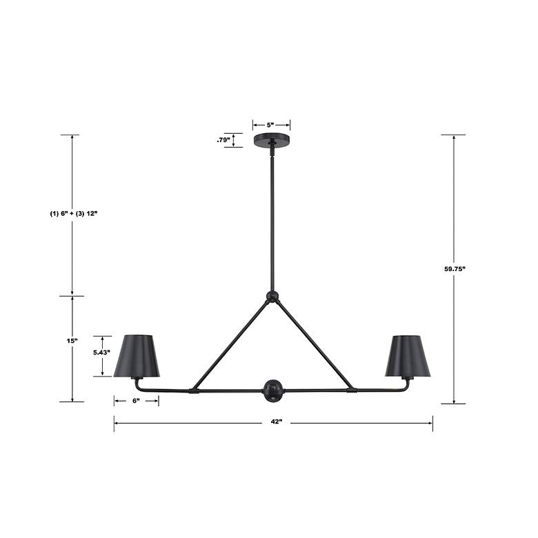 Image 6 Crystorama Xavier 42"W Matte Black 2-Light Linear Chandelier more views