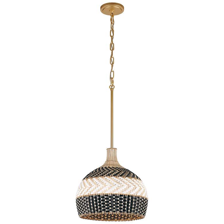 Image 2 Crystorama Zanzibar 14" Wide 3-Light Black and Natural Rattan Pendant