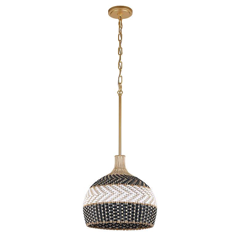 Image 3 Crystorama Zanzibar 14" Wide 3-Light Black and Natural Rattan Pendant more views