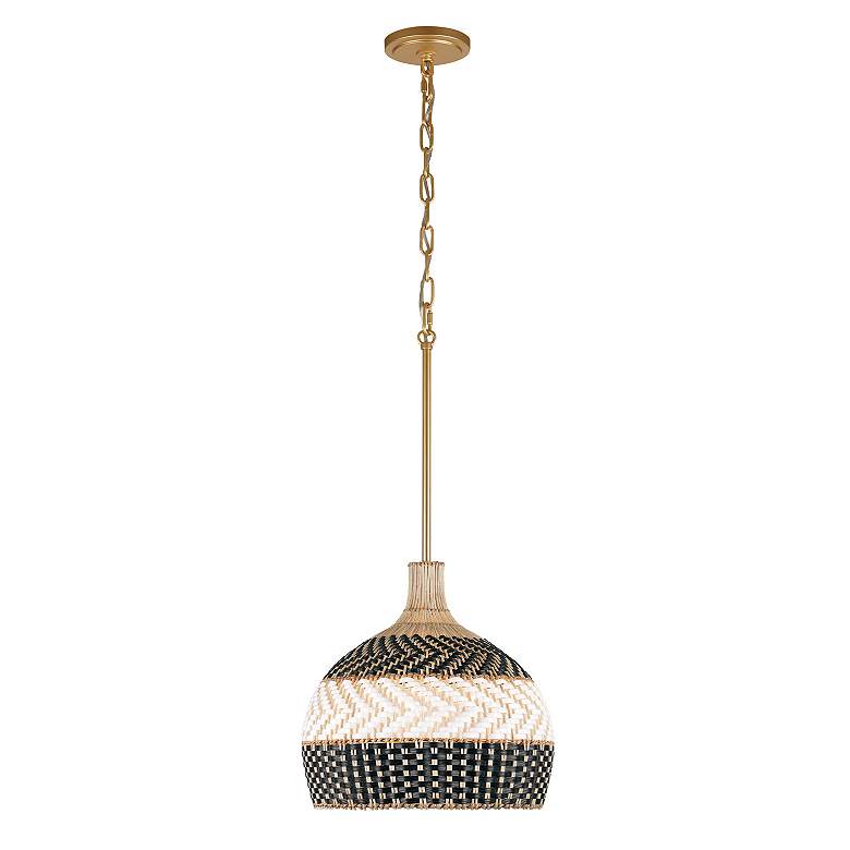 Image 4 Crystorama Zanzibar 14" Wide 3-Light Black and Natural Rattan Pendant more views