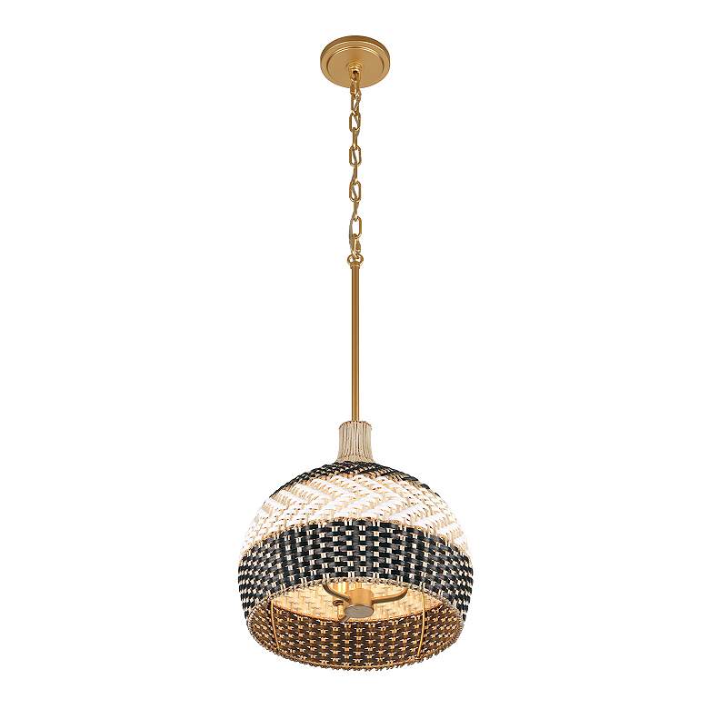 Image 5 Crystorama Zanzibar 14" Wide 3-Light Black and Natural Rattan Pendant more views
