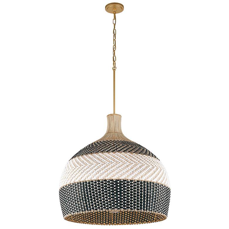 Image 2 Crystorama Zanzibar 26" Wide 6-Light Black and Natural Rattan Pendant