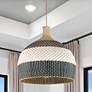 1_Crystorama Zanzibar 26" Wide 6-Light Black and Natural Rattan Pendant