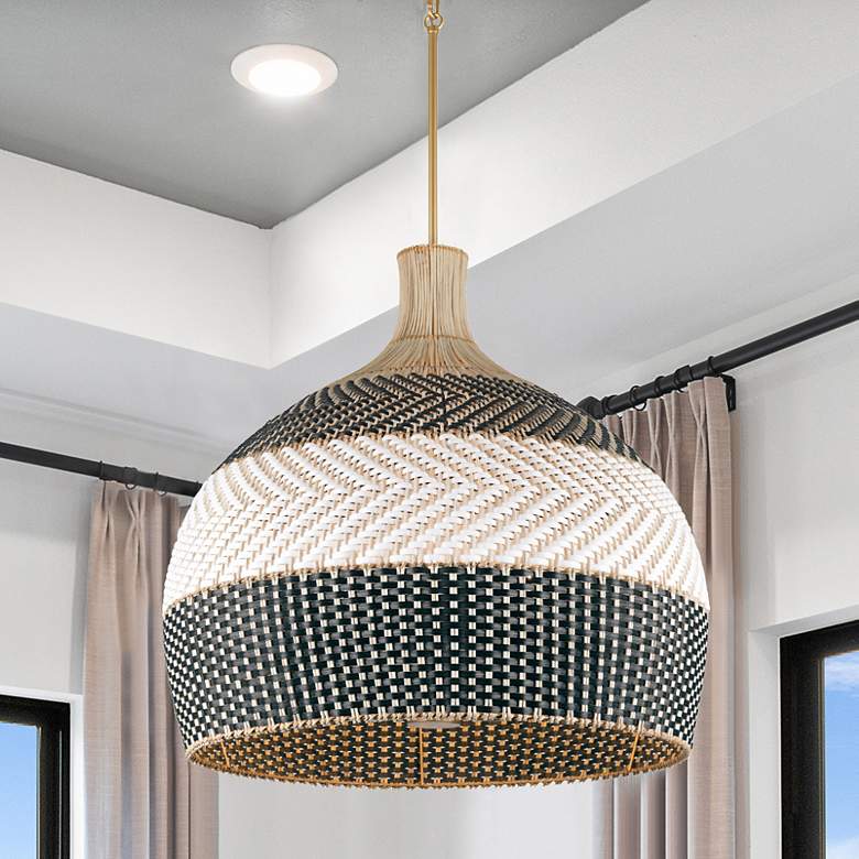 Image 7 Crystorama Zanzibar 26" Wide 6-Light Black and Natural Rattan Pendant more views