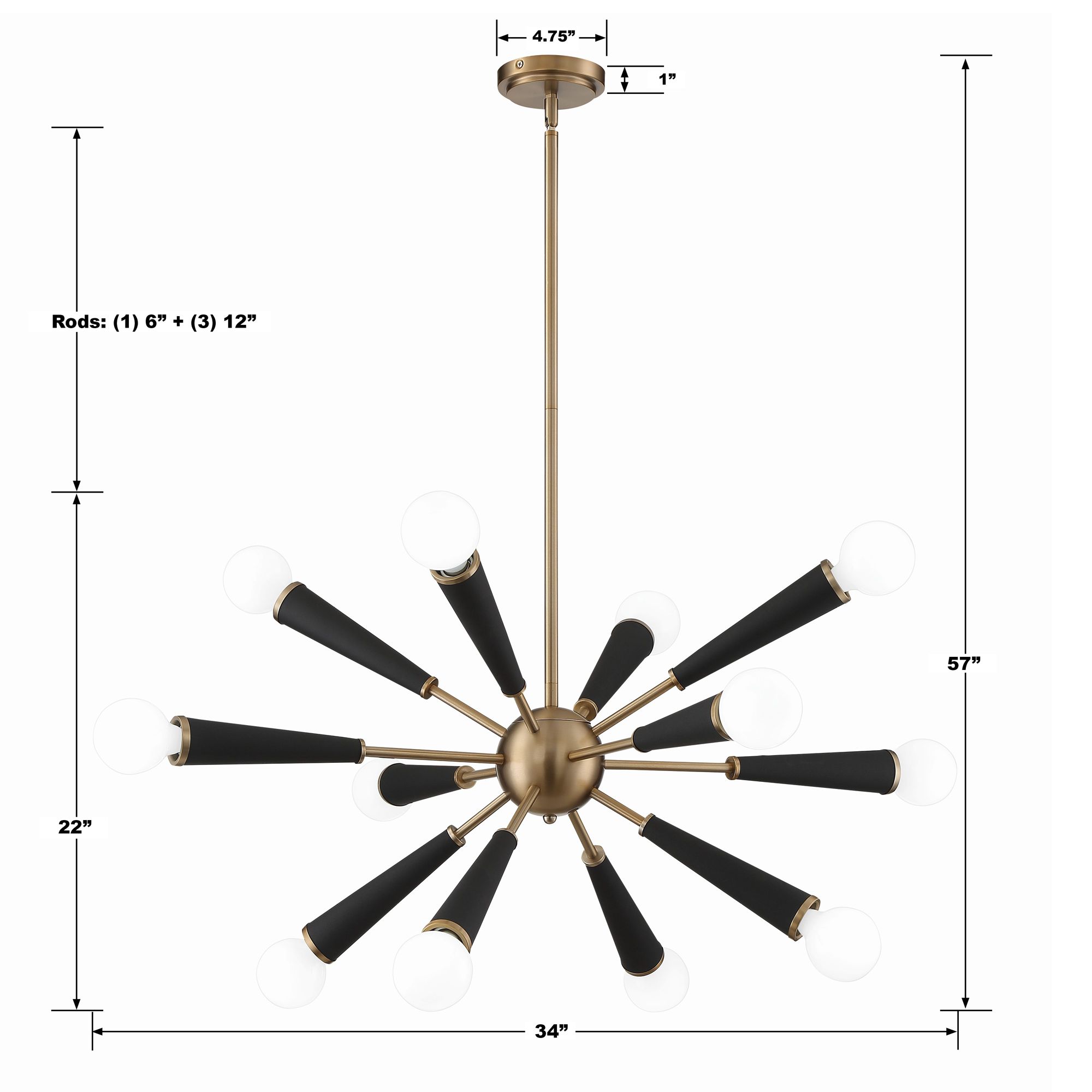 Crystorama Zodiac 34" Aged Brass 12-Light Modern Sputnik Chandelier