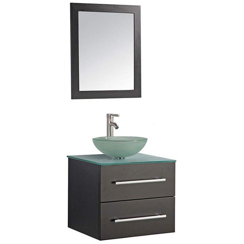 Image 1 Cuba 24" Espresso Wall-Mount 1-Sink Vanity and Mirror Set