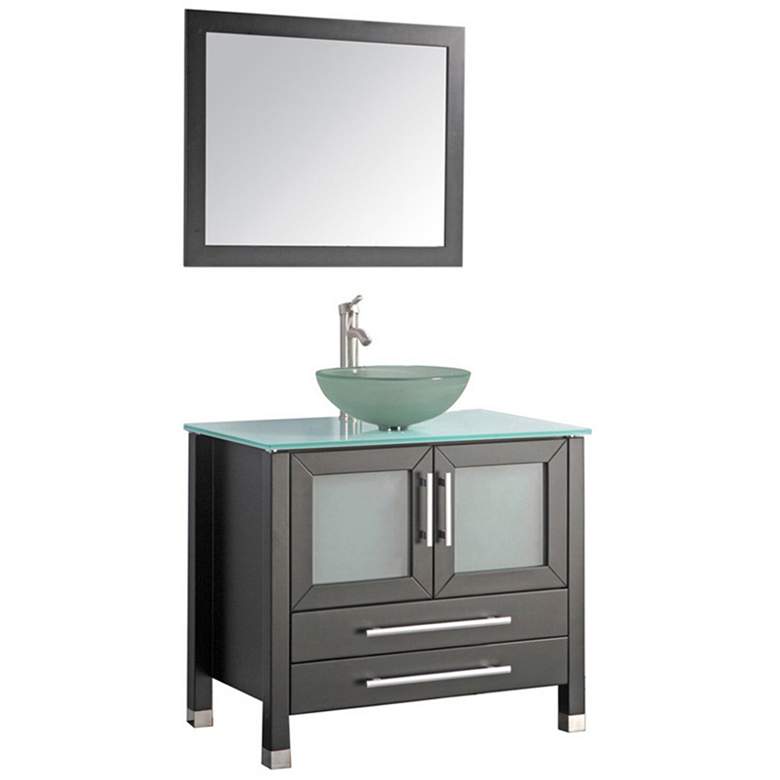Image 1 Cuba 36 inch Espresso 1-Sink Bathroom Vanity and Mirror Set