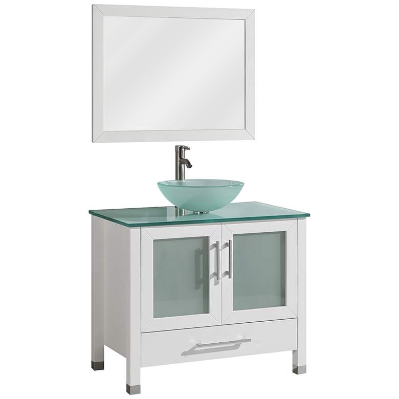 Image 1 Cuba 36 inch White Single-Sink Bathroom Vanity and Mirror Set