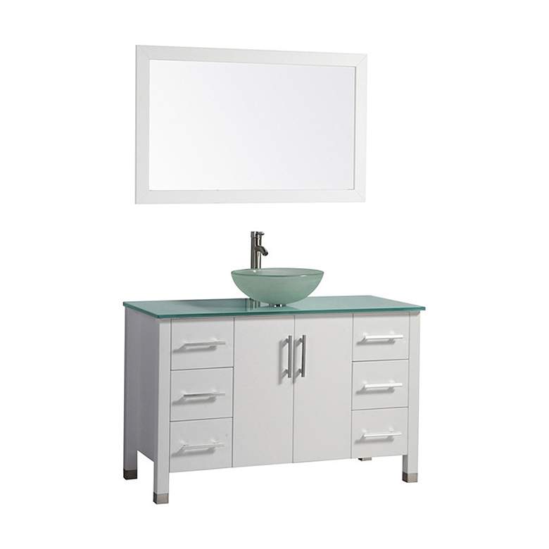 Image 1 Cuba 48 inch White Single-Sink Bathroom Vanity and Mirror Set