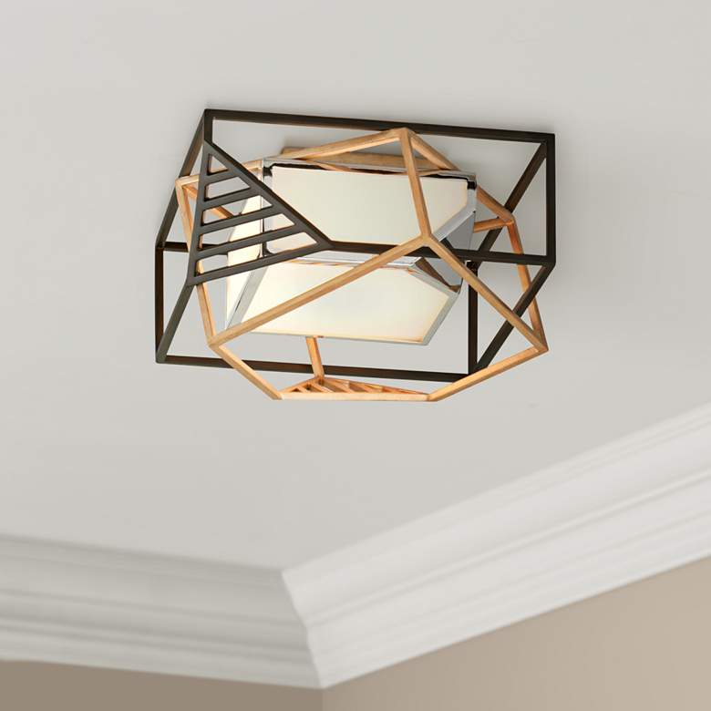 Image 1 Cubist 17 1/2 inch Wide Bronze and Gold Leaf LED Ceiling Light