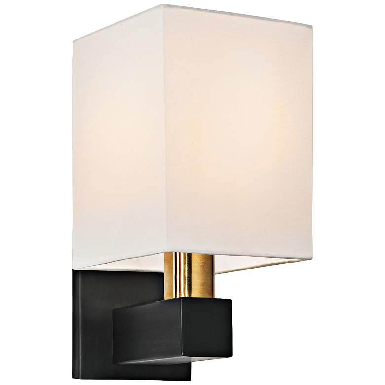 Image 1 Cubo 11 1/2"H Natural Brass and Black Wall Sconce