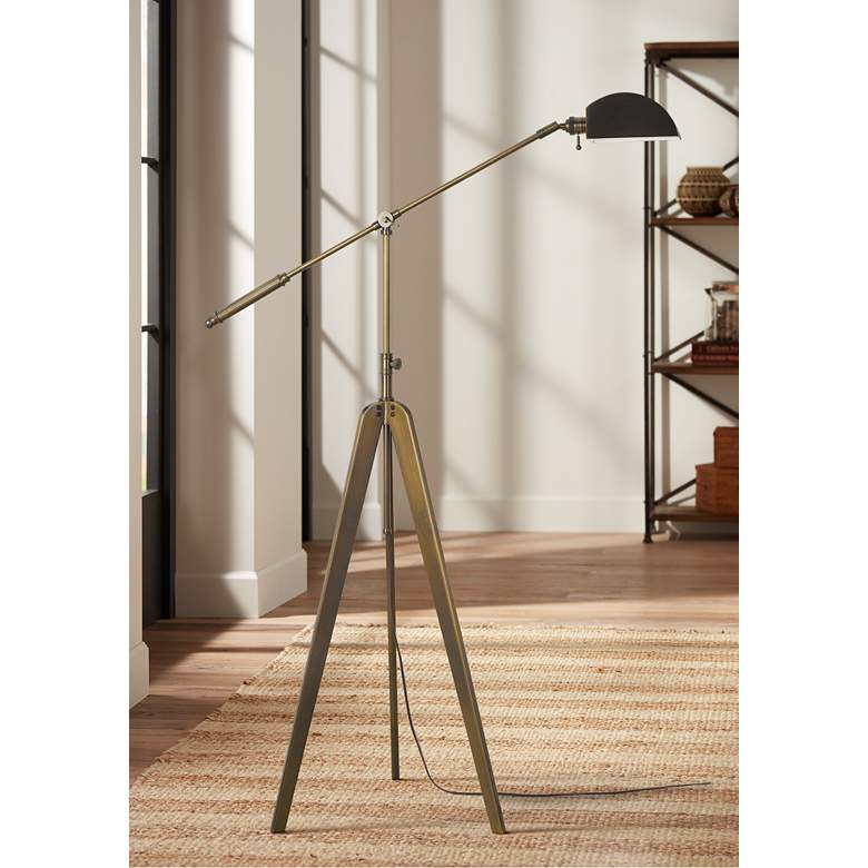 Image 1 Cuero Antique Gold Brass Adjustable Tripod Floor Lamp