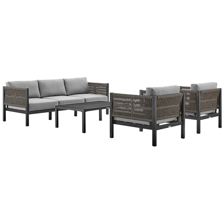 Image 1 Cuffay 4 Piece Outdoor Furniture Set in Black Aluminum and Rope